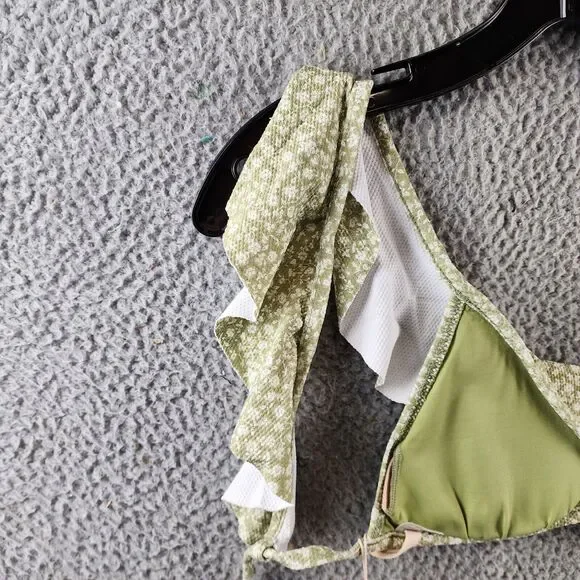 Eberjey Graziela Bikini Top Women's M Pear/Ivory Floral Ruffle Trim Tie Closure - Picture 11 of 15